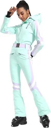Miniatura 97 de GSOU SNOW Traje de esquí para mujer, traje de nieve delgado de una pieza, chaqueta de nieve, impermeable, resistente al viento, deportes al aire