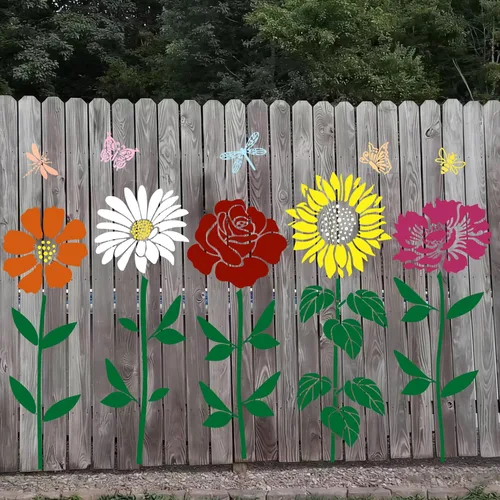 Miniatura 3 de Large Flower Stencils for Painting on Wood 11.8” Fence Flower Stencils for Outdoors Reusable Floral Stencil for Painting on Wall Canvas Fabric