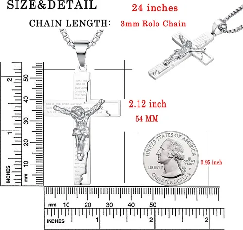 Miniatura 6 de YL Collar de cruz de acero inoxidable con colgante de crucifijo para hombre cadena Rolo de Jesucristo joyería de oración del Señor