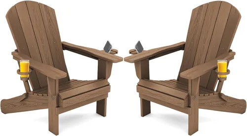 Miniatura 16 de SERWALL Silla Adirondack con portavasos – Juego de 2 sillas Adirondack compuestas para exteriores de polietileno de alta densidad para todo