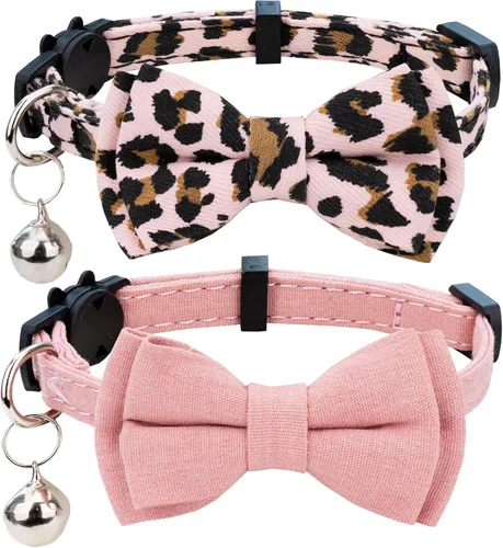 Miniatura 12 de Collar para Gato Mascota Separable con Campana y Moño Desmontable Ajustable Seguridad para Gatito Cachorro Niña Niño 2 piezas Navidad-A