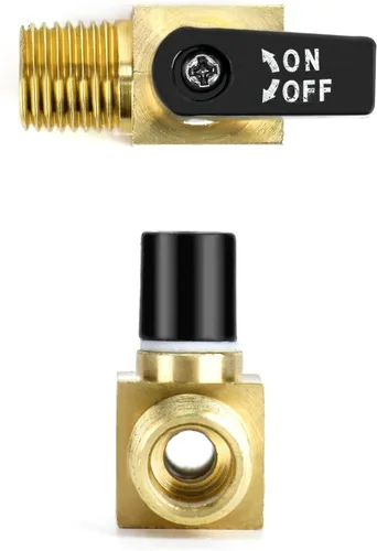 Miniatura 3 de QWORK Válvula de compresor de aire, paquete de 2, mini válvula de bola de latón, válvula de cierre NPT macho x NPT hembra de 1/4 pulgadas