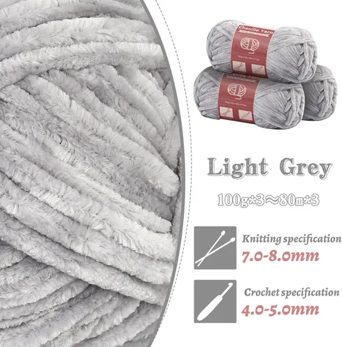 Miniatura 3 de LUNARM Hila de chenilla para crochet y tejer, 3 madejas de 240 metros de hilo grueso, suave y voluminoso, ideal para tejer mantas, ropa y creaciones