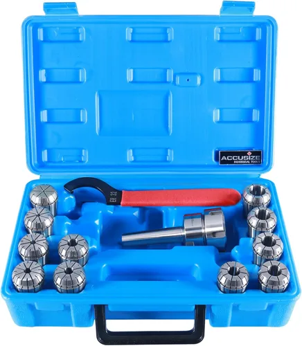 Accusize Industrial Tools Mt2 Shank Er32 Chuck con kit de pinzas de 11 piezas, 1/8 pulgadas - 3/4 pulgadas por 16, sistema de boquilla cónica Morse,