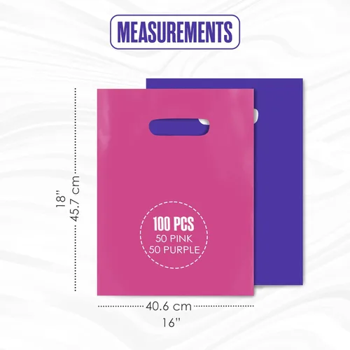 Miniatura 3 de Houseables Merchandise Bags, bolsas de compras, plásticas, 16" x 18", 100 unidades, 1.75 mil de espesor, baja densidad, brillante, color rosa