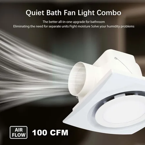 Miniatura 5 de Extractor de baño de 10 pulgadas con luz, 100 CFM 1.0 Sones Ultra silencioso Ventilador de escape de ducha con luz, orificio de montaje: 8 x 8