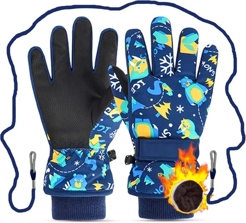 Caudblor Guantes de esquí para niños, guantes de invierno impermeables para niños y niñas, guantes de invierno aislados para jóvenes de 7 a 12 años,