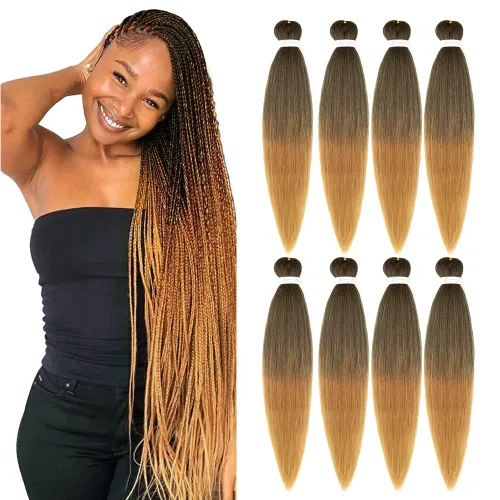 Miniatura 51 de Cabello trenzado preestirado negro natural, cabello largo trenzado de 32 pulgadas, 8 paquetes de extensiones de cabello trenzado profesional