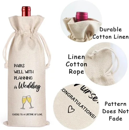 Miniatura 3 de LANBAIHE Regalos de boda Bolsa de vino, parejas de boda, regalo de novia y novio, bolsa de vino reutilizable de lino