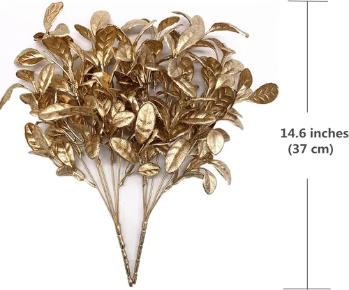 Miniatura 5 de CATTREE Plantas artificiales para decoración de Navidad, hierba de plástico dorado, hojas falsas, arbustos de simulación para interiores y Hojas