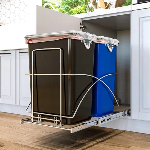 Miniatura 7 de Home Zone Living Bote de basura de cocina doble extraíble de 15 galones para reciclaje y basura, diseño debajo del fregadero en el gabinete