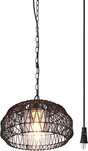 Miniatura 12 de GLOBE Electric 67000102 Lámpara colgante de 2 luces, negro mate, pantalla de hilo de papel, cable de tela trenzada, iluminación de isla de cocina