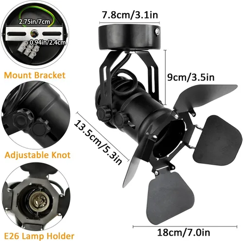 Miniatura 5 de Jorunhe Foco de techo vintage E27 Spot Light Industiral Spot Luz de Pared/techo Ajustable Metal Colgante Iluminación (Estilo Fijo)
