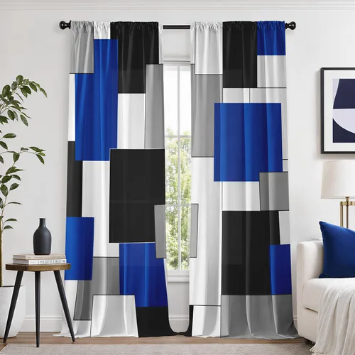 Miniatura 11 de Cortinas negras y rojas para sala de estar, 63 pulgadas de largo, cortinas geométricas modernas, blancas y grises, cortinas abstractas con bolsillo