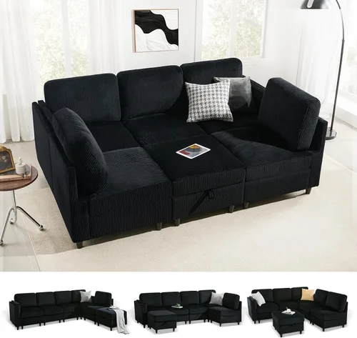 Miniatura 8 de KKL Sofá modular de 84 pulgadas, sofás de 3 plazas para sala de estar con almacenamiento, sofá modular de asiento profundo seccional, funda
