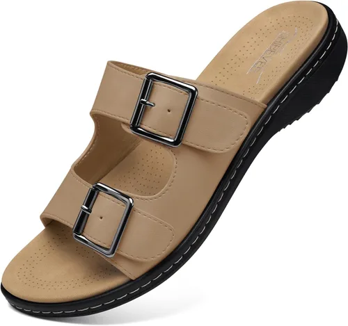 Miniatura 11 de SHIBEVER Sandalias planas para mujer: antideslizantes, con soporte para el arco, ortopédicas, para fascitis plantar, cómodas sandalias para caminar