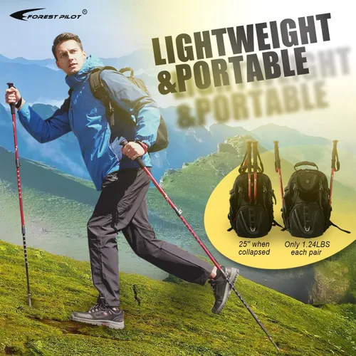 Miniatura 6 de FOREST PILOT Bastones de trekking – Aluminio ligero 7075 con cerradura abatible y accesorios todo terreno – Par de 2 bastones para senderismo