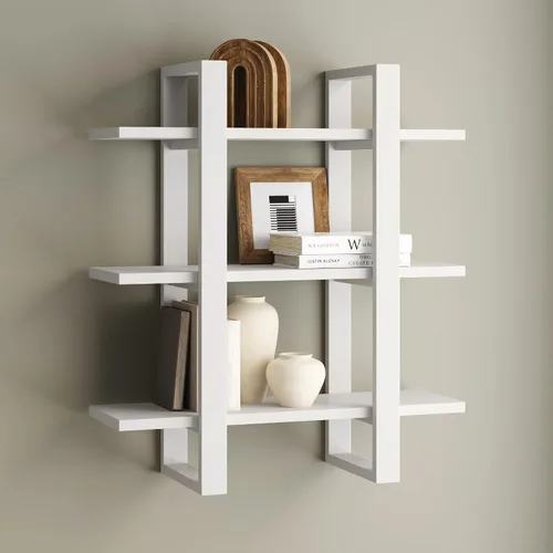 Miniatura 23 de Nathan James Benji - Estantería de pared de mediados de siglo, estante decorativo flotante de madera de 3 niveles, roble negro