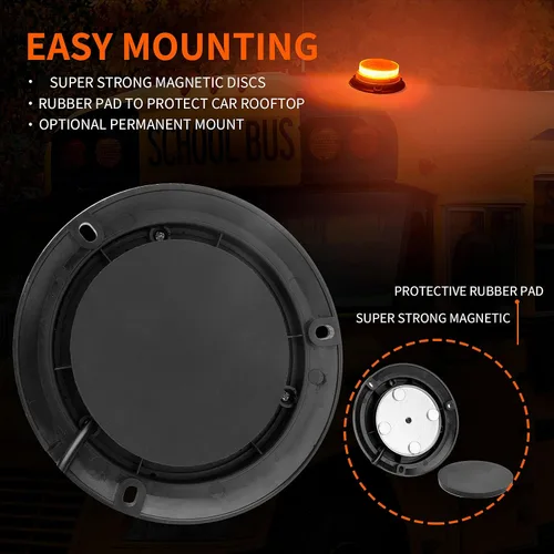 Miniatura 5 de AUXMOTEC Barra de luces de baliza estroboscópica de emergencia LED ámbar con montaje magnético y 8 modelos de destello, lámparas de señal