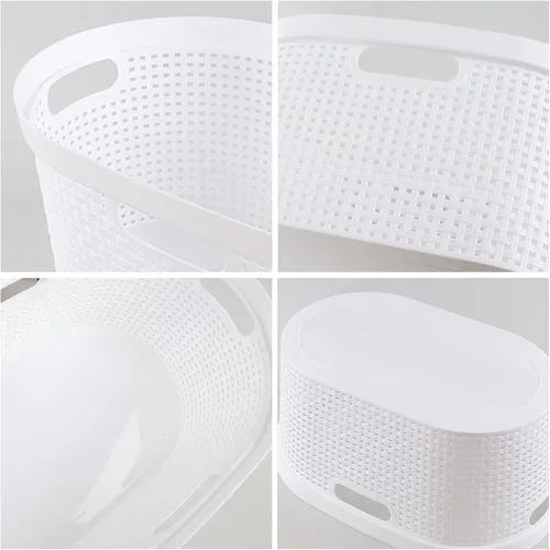 Miniatura 4 de Paquete de 4 cestas para la ropa sucia con mango recortado, cestas de plástico blanco, 40 L Dirty Clothes Storage Hamper