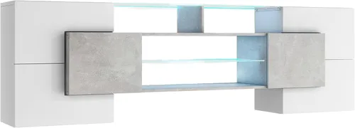 Miniatura 7 de Merax Soporte de TV LED con 2 estantes de vidrio iluminados y luces que cambian de color, centro de entretenimiento de alto brillo para televisores