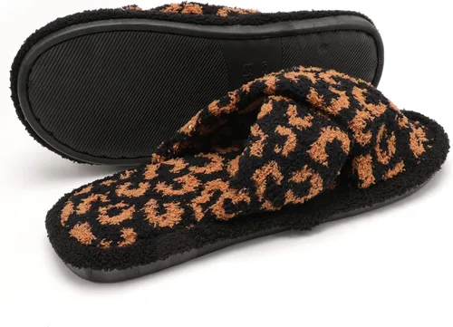 Miniatura 6 de MIRMARU Pantuflas de casa con estampado de animales para mujer, cómodas, mullidas, con puntera abierta, banda cruzada, para interiores y exteriores