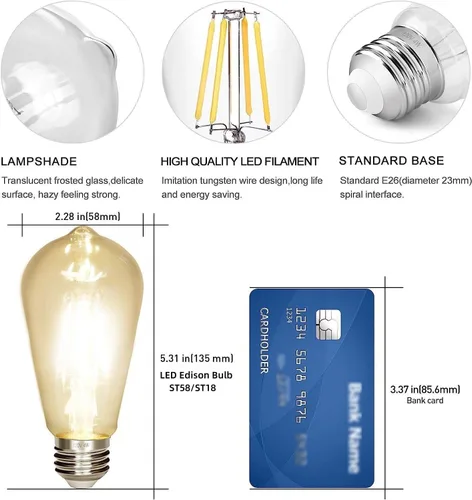 Miniatura 3 de Bombilla LED Edison, Bombilla Vintage Antigua de 40W, Bombilla LED E26 No Regulable 450 Lúmenes 2700K, Blanco Cálido, Paquete de 3 Blanco cálido