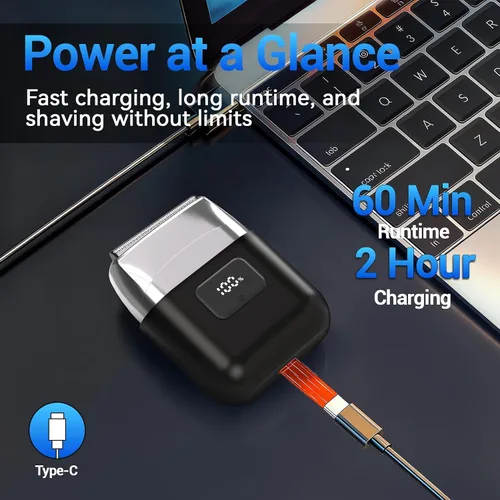 Miniatura 3 de Afeitadoras eléctricas para hombres: Mini maquinilla de afeitar eléctrica con 3 cuchillas flotantes, pantalla LED, doble velocidad - Afeitadora