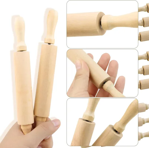 Miniatura 7 de Paquete de 6 mini rodillos de madera de 8 pulgadas, ideal para niños, niñas y niños, pequeños rodillos de madera para arte y manualidades, hornear