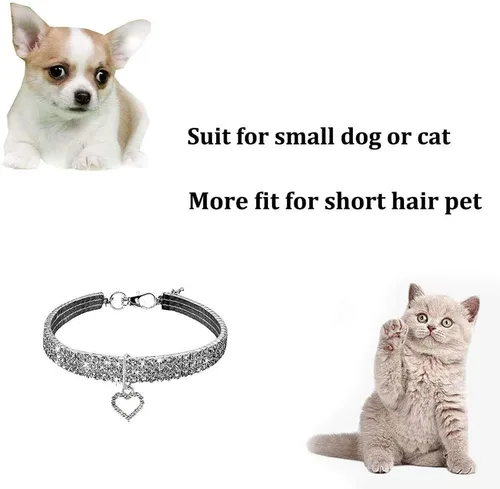 Miniatura 5 de Juego de collar de perro de diamantes de imitación y collar de perlas para perro, correa ajustable para el cuello, collar de perlas de cristal de 4