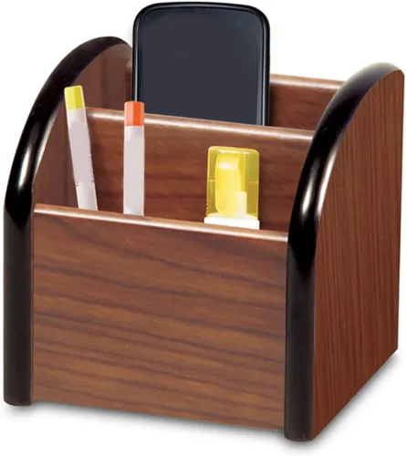 Miniatura 8 de STOBOK Soporte para bolígrafo de madera para escritorio, caja de bolígrafos de madera, organizador de escritorio multiusos, soporte de lápiz