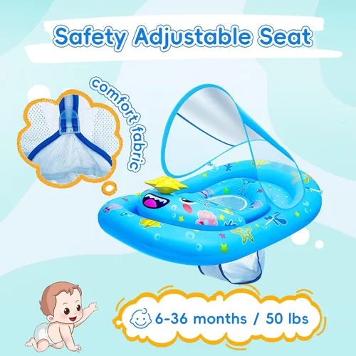 Miniatura 6 de Baby Float with Canopy- UPF50+ Sun Protection Baby Pool Float，Inflatable Kids Pool Float with Adjustable Safety Seat for 6-36 Months Kids