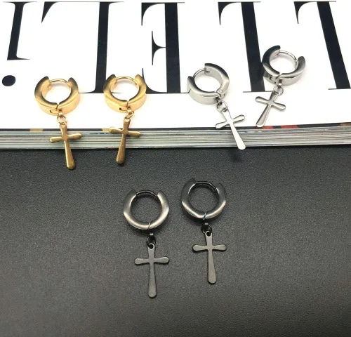 Miniatura 8 de Halawly Juego de aretes de aro de acero inoxidable para mujeres y niñas, 3 pares6 pares10 pares pequeños, enormes plateados, dorados, negros, cruz