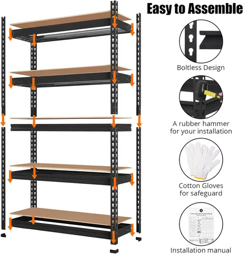 Miniatura 7 de GarveeHome Estantes de almacenamiento resistentes, 5 niveles de 48 x 24 x 72 pulgadas, estantería de almacenamiento ajustable para garaje, estante