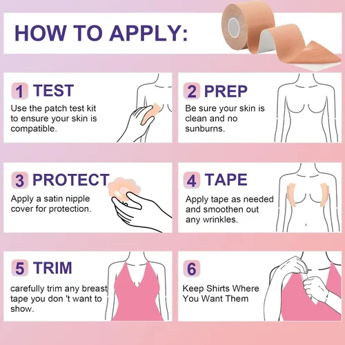 Miniatura 3 de Kit de cinta adhesiva para senos Boobytape para levantamiento de senos con 1 cinta corporal, 2 pétalos de pecho de silicona, 12 calcomanías