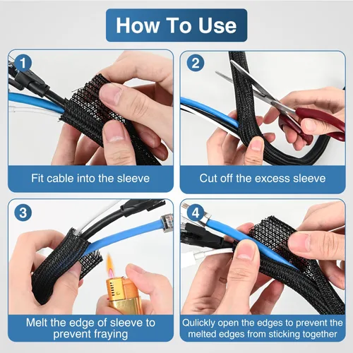 Miniatura 4 de Nilight - Funda para cable, fundas de gestión de cable de 10 pies - 1/2 pulgada, funda trenzada, telar de alambre autoenvolvente dividido