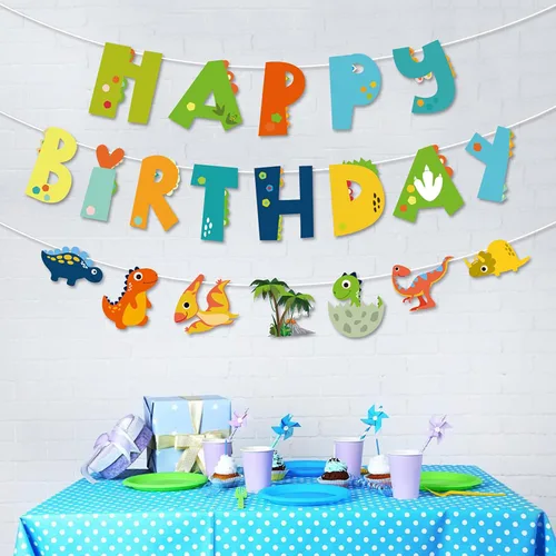 Miniatura 7 de Cartel de dinosaurio, decoración de fiesta temática de dinosaurios, decoración colgante para interiores y exteriores, juego de fiesta de cumpleaños