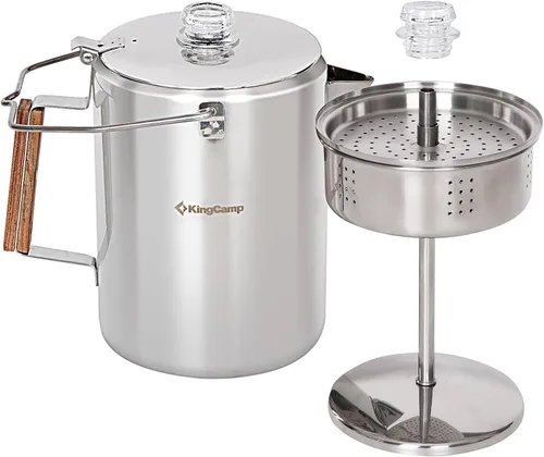 KingCamp Percolator - Cafetera de acero inoxidable 304 con mango de madera para acampar al aire libre, cabina, caravana, cocina, caza y mochilero,