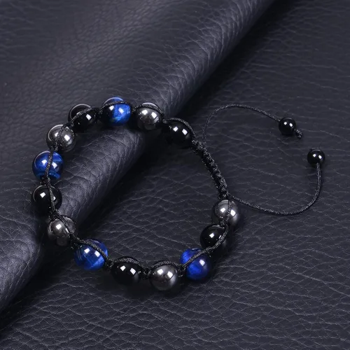 Miniatura 21 de DHQH Triple Protection Bracelet 8/10MM Hematite Black Agate Tigers Eye Stone Bracelet Crystal Jewelry Healing Bead Bracelets for Men Bring Luck
