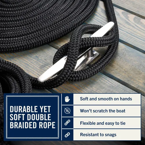Miniatura 3 de RainierSupplyCo - Paquete de 2 cuerdas de barco para acoplamiento con bucle, cuerda marina de nailon doble trenzada de alta calidad de 15 pies x 1/2