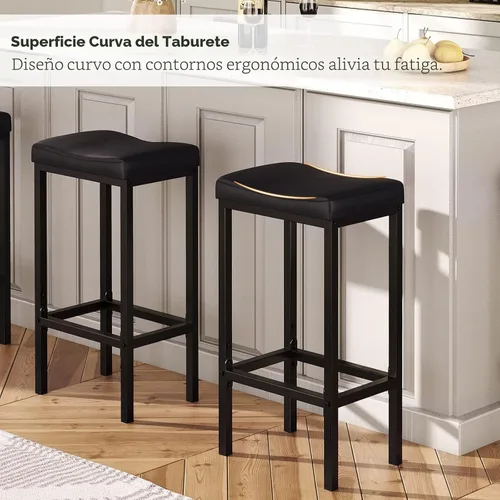 Miniatura 8 de HOOBRO Taburetes de bar, juego de 2 sillas de bar, taburetes de altura de mostrador, taburetes de sillín con superficie curva, 24.8 pulgadas