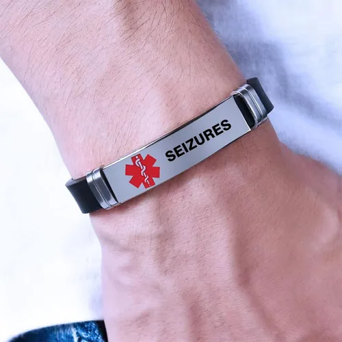 Miniatura 3 de TGLS Pulsera de identificación de alerta médica roja para mujeres y hombres de emergencia de primeros auxilios de alerta sanitaria grabada con láser