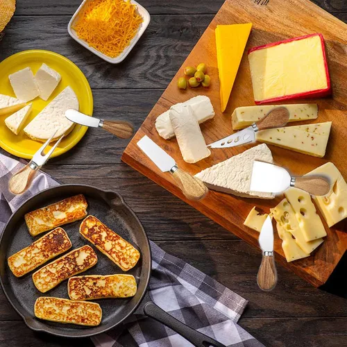 Miniatura 4 de Juego de cuchillos de queso de 6 piezas, cuchillos de queso de acero inoxidable con mango de madera de acacia para tabla de embutidos