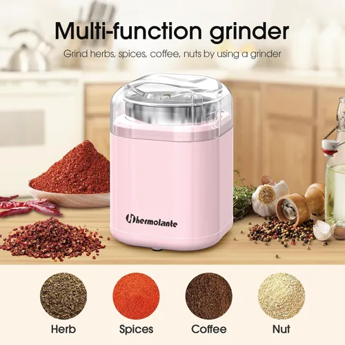 Miniatura 3 de Hermolante Molinillo de hierbas y especias, eléctrico de 200 W con hoja de acero inoxidable, cepillo de limpieza, tamaño compacto de 5.11 pulgadas