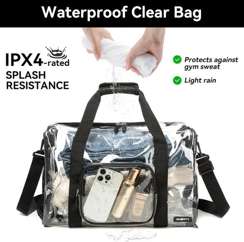 Miniatura 5 de Bolsa de gimnasio transparente grande y resistente con compartimento para zapatos, bolsa deportiva transparente aprobada para estadios con correa