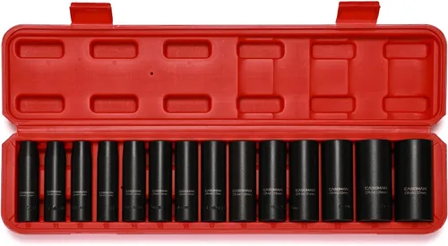 Miniatura 2 de CASOMAN Juego de llaves de vaso de impacto profundo de 1/2 pulgada, juego de 14 piezas, 0.394 in-1.063 in, CR-MO, métrico, estuche de almacenamiento