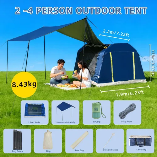 Miniatura 8 de 3-4 Person 3 in 1 Inflatable Tent, 60s Setup PU3000, 4-Season Waterproof Camping Tent with Electric Pump, All Weather Tent for Romantic Dates