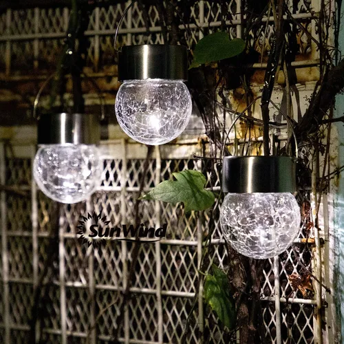 Miniatura 2 de SUNWIND Luces solares colgantes para exteriores, paquete de 8 luces decorativas de jardín de vidrio agrietado, impermeables, para patio, valla