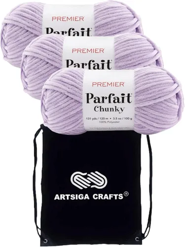 Miniatura 65 de Premier Yarns Parfait Chunky Mushroom 1150-41 (6 madejas - mismo lote de tinte) Peso S Bulky #6 Hilo de poliéster para ganchillo y punto con bolsa