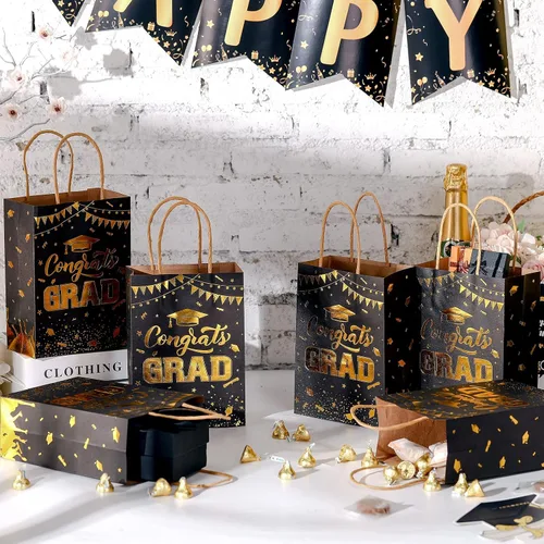 Miniatura 2 de PerKoop 12 bolsas de regalo de graduación azules con asas para la clase de 2026, bolsas de papel de regalo de fiesta de felicitaciones, decoraciones